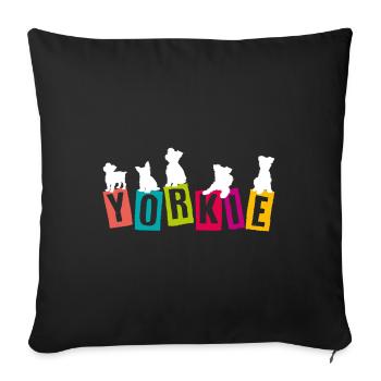 Yorkshire Terrier en silhouettes et lettres - Housse de coussin décorative 45 x 45 cm - noir - Devant