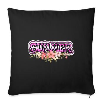 Lettrage buzzer avec des fleurs - Housse de coussin décorative 45 x 45 cm - noir - Devant
