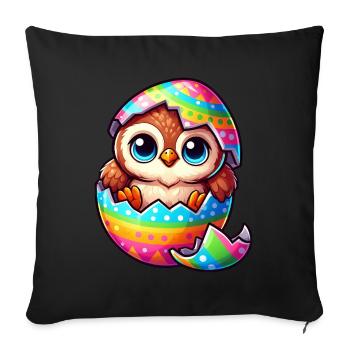 Mignon hibou de dessin animé dans l’œuf de Pâques coloré et ludique - Housse de coussin décorative 45 x 45 cm - noir - Devant