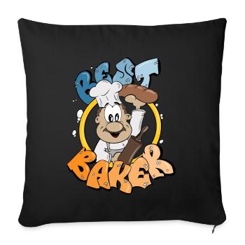 Bester Bäcker mit Brot in der Bäckerei Comic Figur - Sofakissenbezug 45 x 45 cm - Schwarz - Vorne