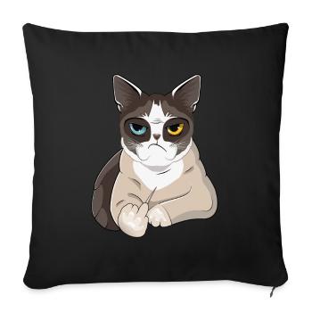 Non, Nö, Nope - Chat paresseux avec majeur - Housse de coussin décorative 45 x 45 cm - noir - Devant