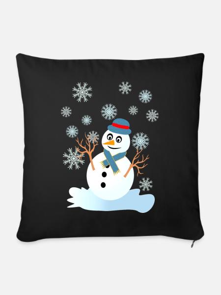 Schneemann und Schneeflocken coole Weihnachten - Sofakissenbezug 45 x 45 cm - Schwarz