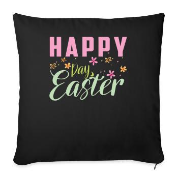 Joyeux design de Pâques avec des fleurs - Housse de coussin décorative 45 x 45 cm - noir - Devant