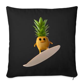 Surfende Ananas - Sofakissenbezug 45 x 45 cm - Schwarz - Vorne