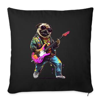 Hund spielt Gitarre - Sofakissenbezug 45 x 45 cm - Schwarz - Vorne