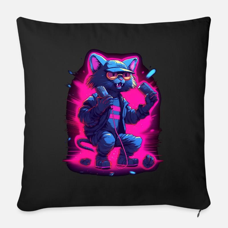 Microphone de chat chantant - Housse de coussin décorative 45 x 45 cm - noir