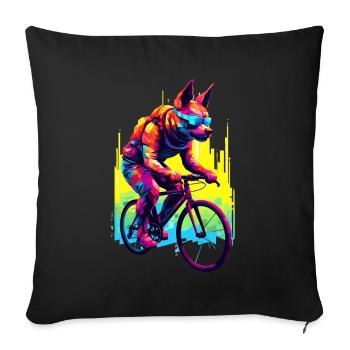 Chien à vélo / vélo de route, par NeonCat - Housse de coussin décorative 45 x 45 cm - noir - Devant