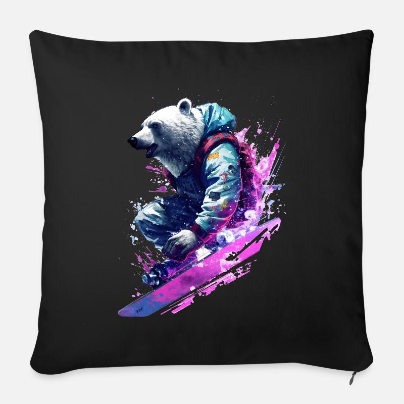 Eisbär auf Snowboard - Sofakissenbezug 45 x 45 cm - Schwarz