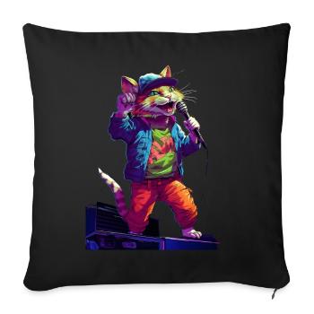 Singende Katze, HipHop - Sofakissenbezug 45 x 45 cm - Schwarz - Vorne