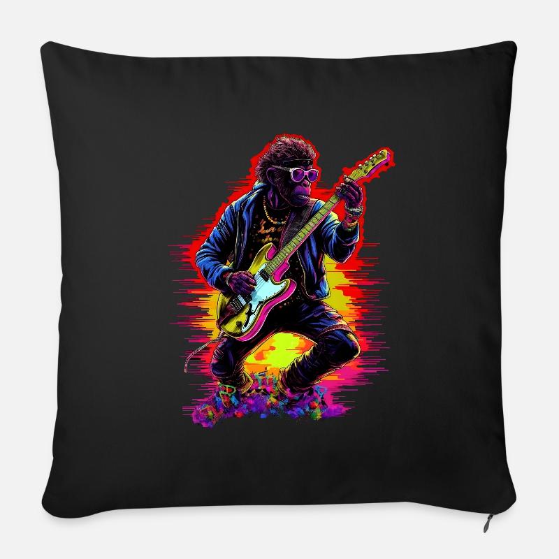 Guitare jouant du singe - Housse de coussin décorative 45 x 45 cm - noir
