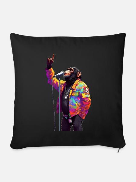 Singe chanteur avec microphone - Housse de coussin décorative 45 x 45 cm - noir