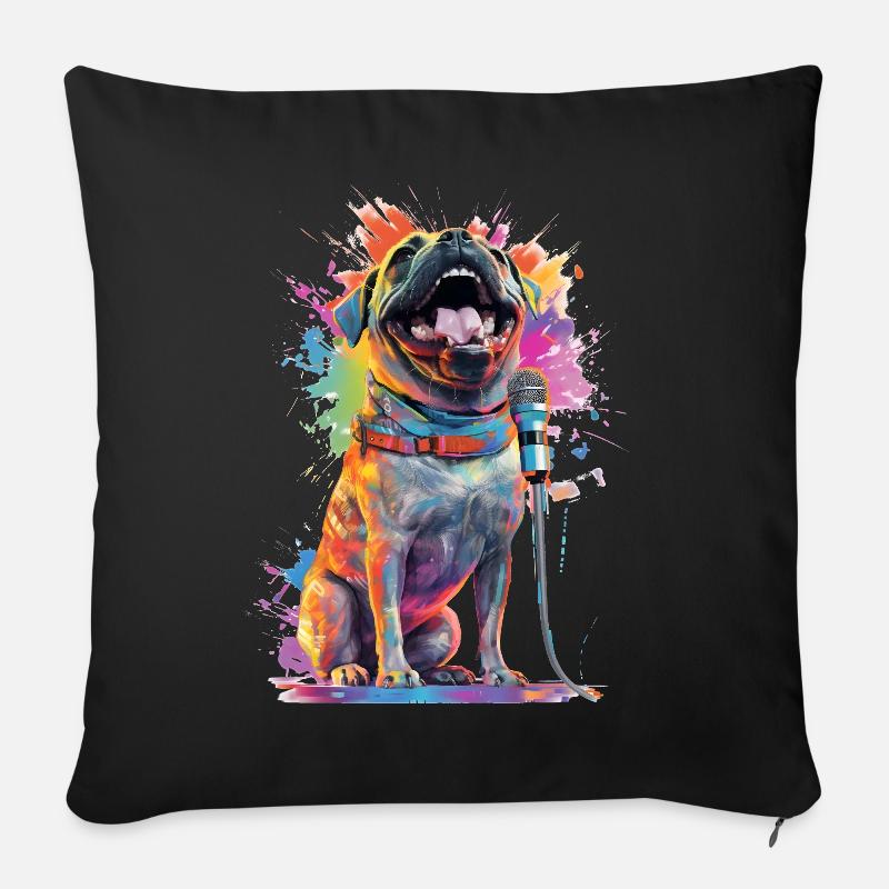 Chien chanteur avec microphone - Housse de coussin décorative 45 x 45 cm - noir