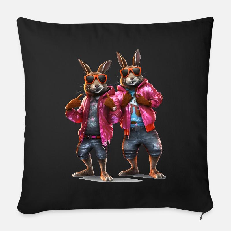 Hip Hop Hasen mit Sonnenbrille - Sofakissenbezug 45 x 45 cm - Schwarz