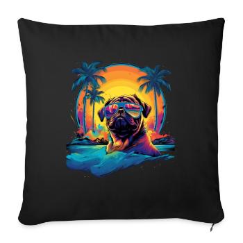 Swimming Dog Palm Trees Mountains Sea - Sofa pillowcase 17,3'' x 17,3'' (45 x 45 cm) - black - Front