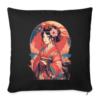 Jeune fille japonaise - Housse de coussin décorative 45 x 45 cm - noir - Devant