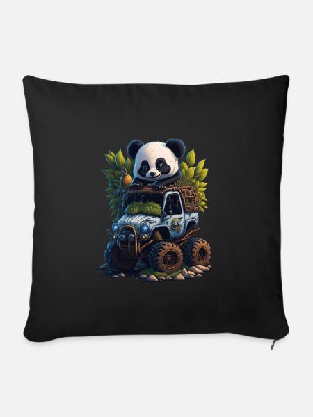 Panda Monstertruck - Sofakissenbezug 45 x 45 cm - Schwarz