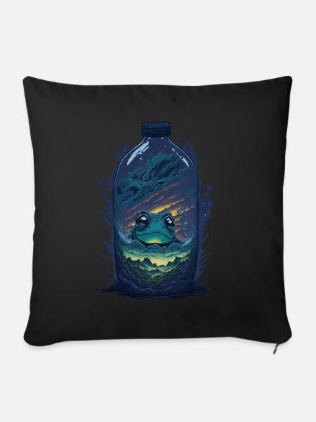 Frosch In Flasche - Sofakissenbezug 45 x 45 cm - Schwarz