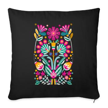 Otomi Fleurs Art Floral Mexicain - Housse de coussin décorative 45 x 45 cm - noir - Devant