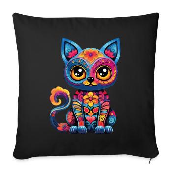 Dia De los Muertos Cat Meowtos Colorful Flowers - Sofa pillowcase 17,3'' x 17,3'' (45 x 45 cm) - black - Front