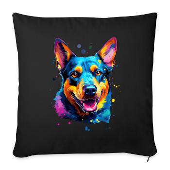 bouvier australien coloré - chiens colorés - Housse de coussin décorative 45 x 45 cm - noir - Devant