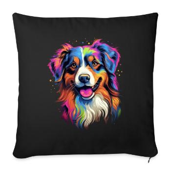 Australian Shepherd - colorful dog - Sofa pillowcase 17,3'' x 17,3'' (45 x 45 cm) - black - Front