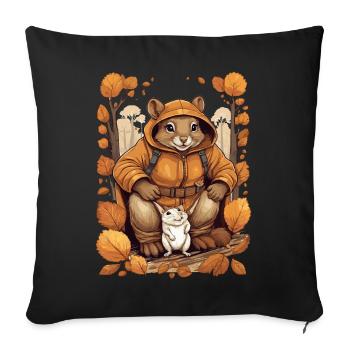 Cute squirrel with mouse - Sofa pillowcase 17,3'' x 17,3'' (45 x 45 cm) - black - Front