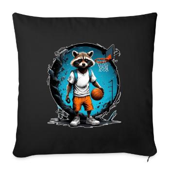 Ballon de basket-ball raton laveur - Housse de coussin décorative 45 x 45 cm - noir - Devant