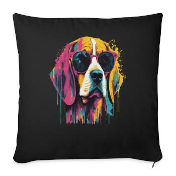 Bunter Hund mit Sonnenbrille - Sofakissenbezug 45 x 45 cm - Schwarz - Vorne