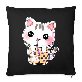 Kawaii Bubble Tea Cat - Sofa pillowcase 17,3'' x 17,3'' (45 x 45 cm) - black - Front