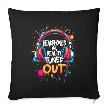 CASQUE, RÉALITÉ DÉCONNECTÉE, MUSIQUE - Housse de coussin décorative 45 x 45 cm - noir - Devant