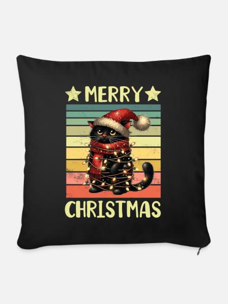 Schwarze Katze Weihnachten - Sofakissenbezug 45 x 45 cm - Schwarz