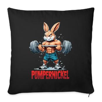 Pumpernickel - Karnickel beim Krafttraining - Sofakissenbezug 45 x 45 cm - Schwarz - Vorne