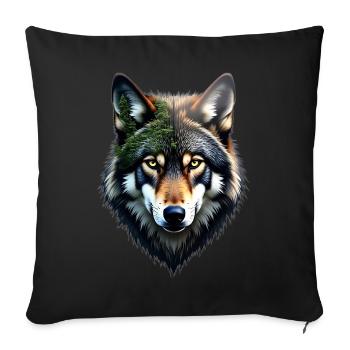 Wolf Kopf - Sofakissenbezug 45 x 45 cm - Schwarz - Vorne