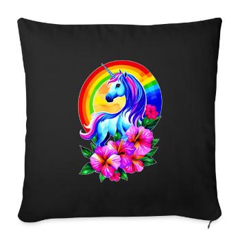 Magical rainbow unicorn with flowers - Sofa pillowcase 17,3'' x 17,3'' (45 x 45 cm) - black - Front