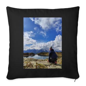 Hiker facing the alpine sky - Sofa pillowcase 17,3'' x 17,3'' (45 x 45 cm) - black - Front