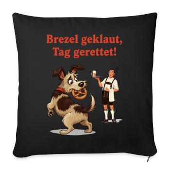 Pretzel stolen, day saved! - Sofa pillowcase 17,3'' x 17,3'' (45 x 45 cm) - black - Front