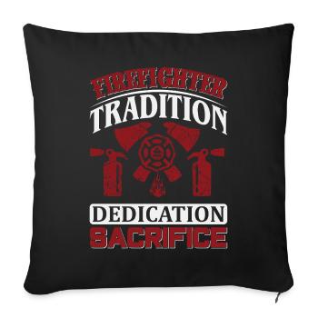 Tradition des pompiers avec casque et extincteur - Housse de coussin décorative 45 x 45 cm - noir - Devant