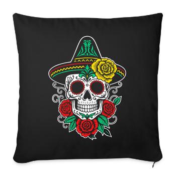 Mexikanischer Sugar Skull Sombrero Rosen - Sofakissenbezug 45 x 45 cm - Schwarz - Vorne
