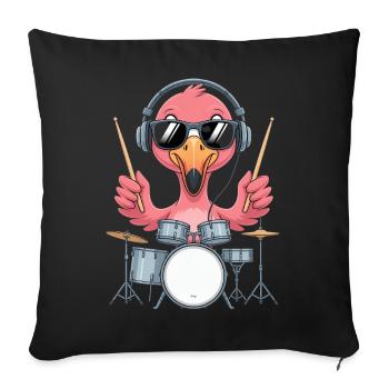 Batteur Flamingo avec casque - Housse de coussin décorative 45 x 45 cm - noir - Devant