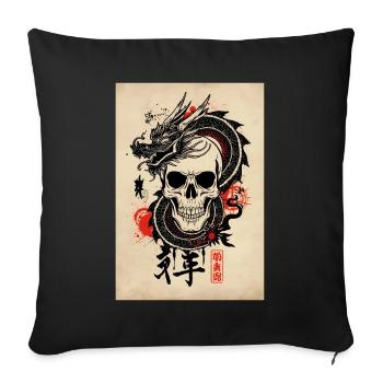 T-shirt streetwear dragon style japonais - Housse de coussin décorative 45 x 45 cm - noir - Devant