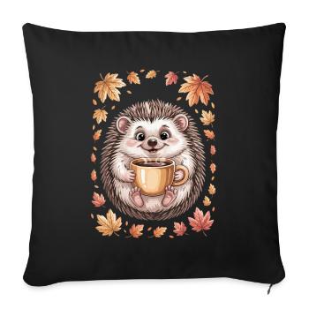 Autumnal hedgehog with coffee mug - Sofa pillowcase 17,3'' x 17,3'' (45 x 45 cm) - black - Front