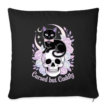 Maudit et câlin : Crâne de chat - Housse de coussin décorative 45 x 45 cm - noir - Devant