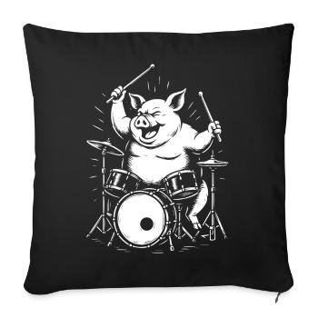 Funny Pig joue de la batterie - Housse de coussin décorative 45 x 45 cm - noir - Devant