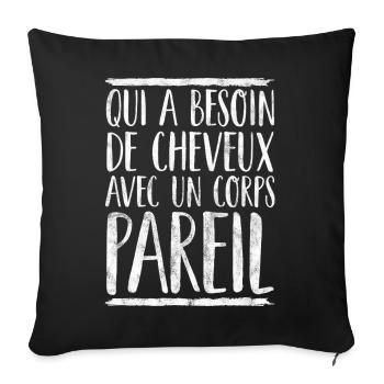 Cadeau Rigolo Homme Chauve Humour - Housse de coussin décorative 45 x 45 cm - noir - Devant