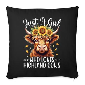Femelle vaches écossaises des Highlands tournesols - Housse de coussin décorative 45 x 45 cm - noir - Devant