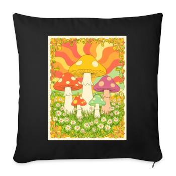 Psychedelische Pilze in groovy Farben der 70er - Sofakissenbezug 45 x 45 cm - Schwarz - Vorne