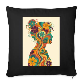 Floral Woman Silhouette in 70s Style - Sofa pillowcase 17,3'' x 17,3'' (45 x 45 cm) - black - Front