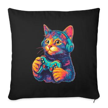 Joueur de chat drôle - Housse de coussin décorative 45 x 45 cm - noir - Devant