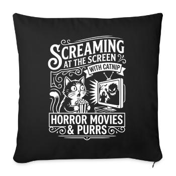 Cinéma félin : films d’horreur & ronronnements - Housse de coussin décorative 45 x 45 cm - noir - Devant