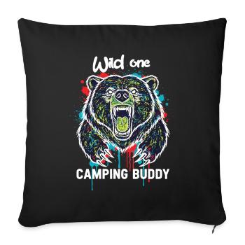 Wilder Campingkumpel Grizzlybär - Sofakissenbezug 45 x 45 cm - Schwarz - Vorne